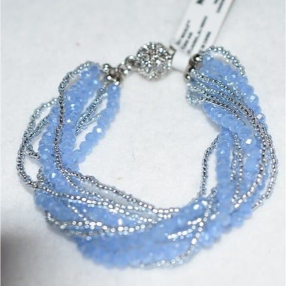 Nicole NWT Silver Tone Blue Beaded Magnetic Crystal Ball Clasp Bracelet Stunning